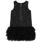 Girls Black Embellished Sequins Tulle Dress, 1, hi-res