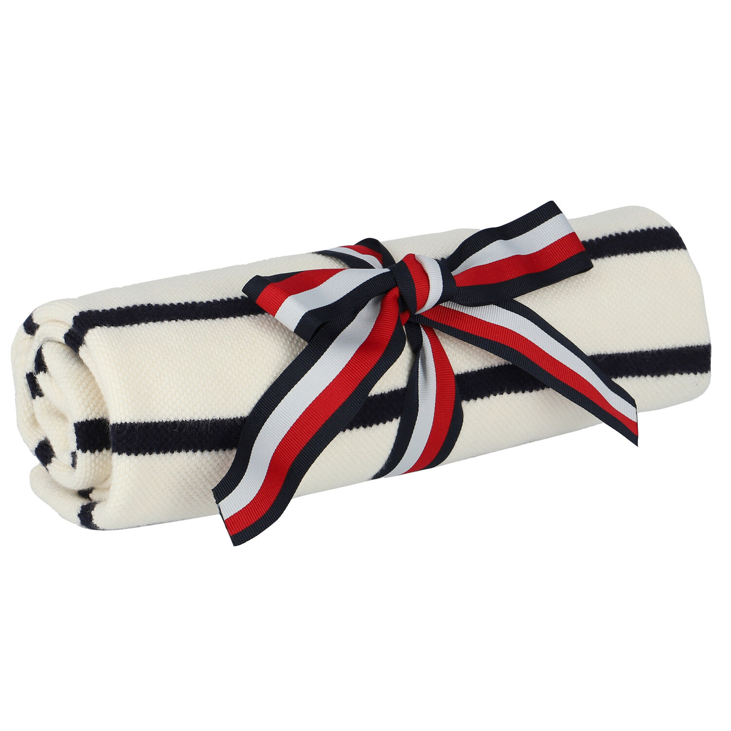 Ivory & Black Striped Knitted Blanket, 1, hi-res