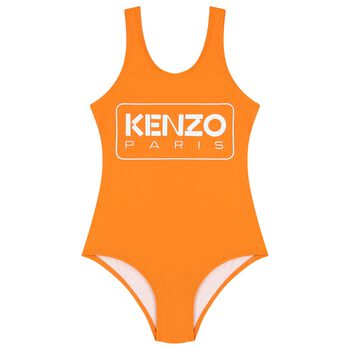 Girls Orange Logo Swimsuit