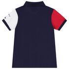 Boys Navy Cotton Logo Polo Shirt, 1, hi-res