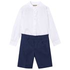 Boys White & Navy Blue Shorts Set, 3, hi-res