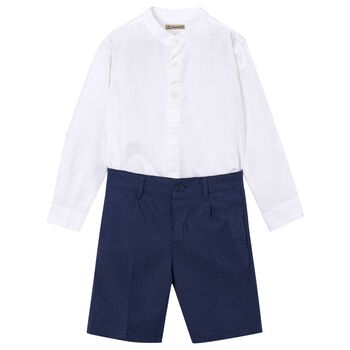 Boys White & Navy Blue Shorts Set