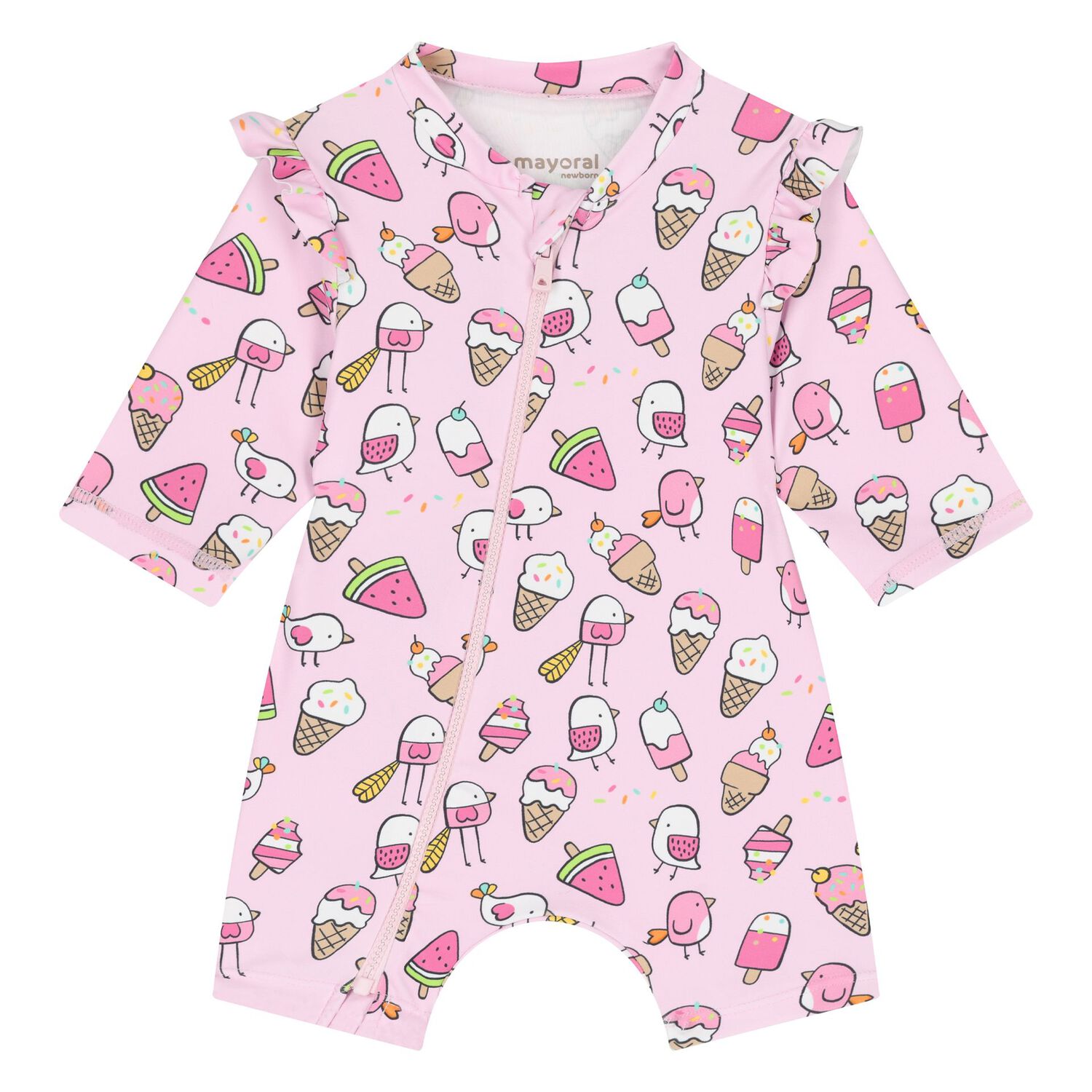 Baby Girls Pink Sun Suit & Hat Set (UPF40+), 2, hi-res