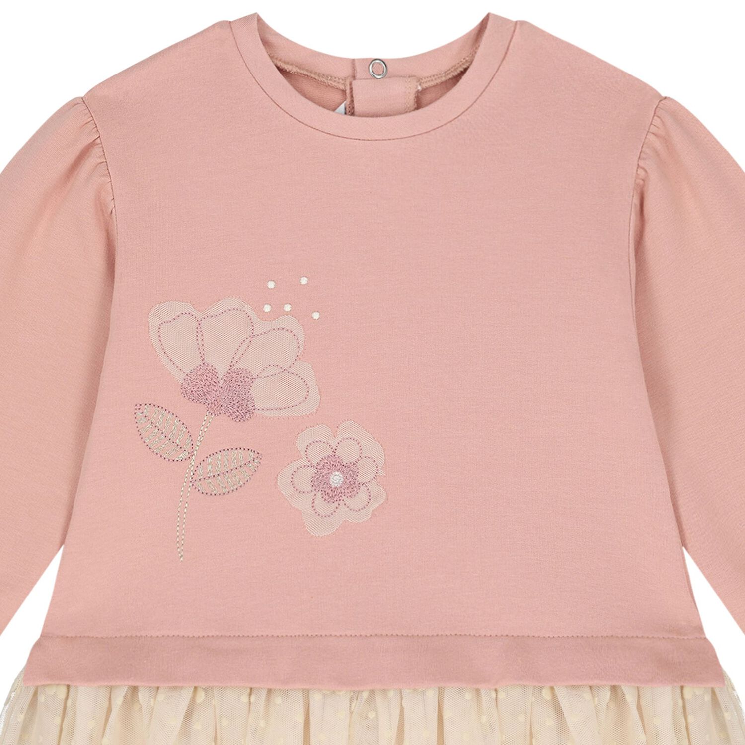 Younger Girls Pink & Beige Tulle Dress, 1, hi-res