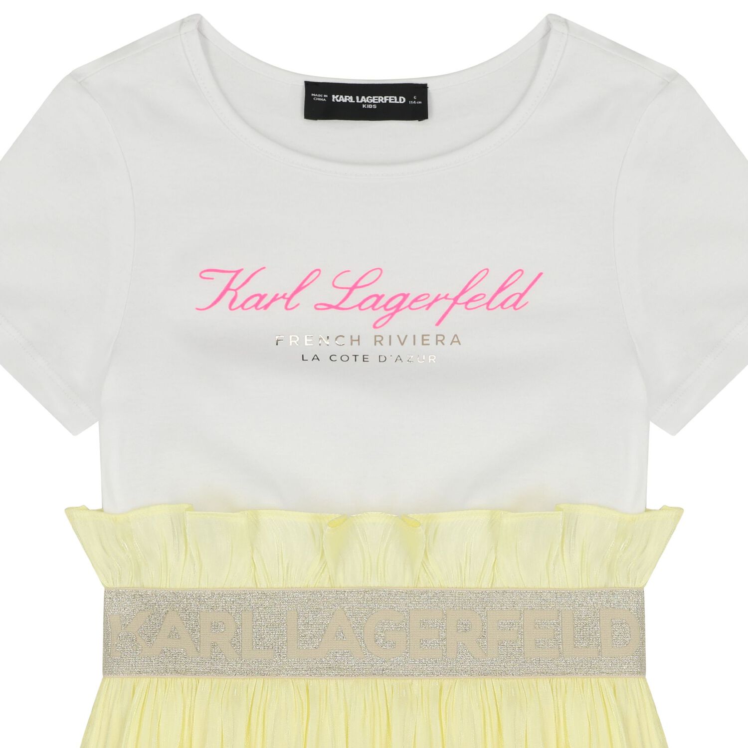 Girls White & Yellow Logo Dress, 1, hi-res