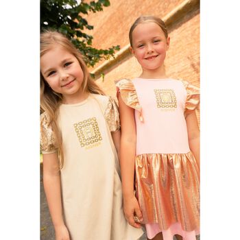 Girls Pink & Gold Logo Dress