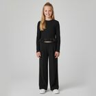 Girls Black Ribbed Long Sleeve Top, 2, hi-res