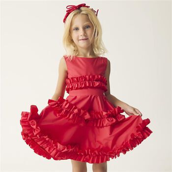 Girls Red Ruffled Dress