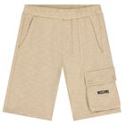 Boys Beige Logo Shorts, 1, hi-res
