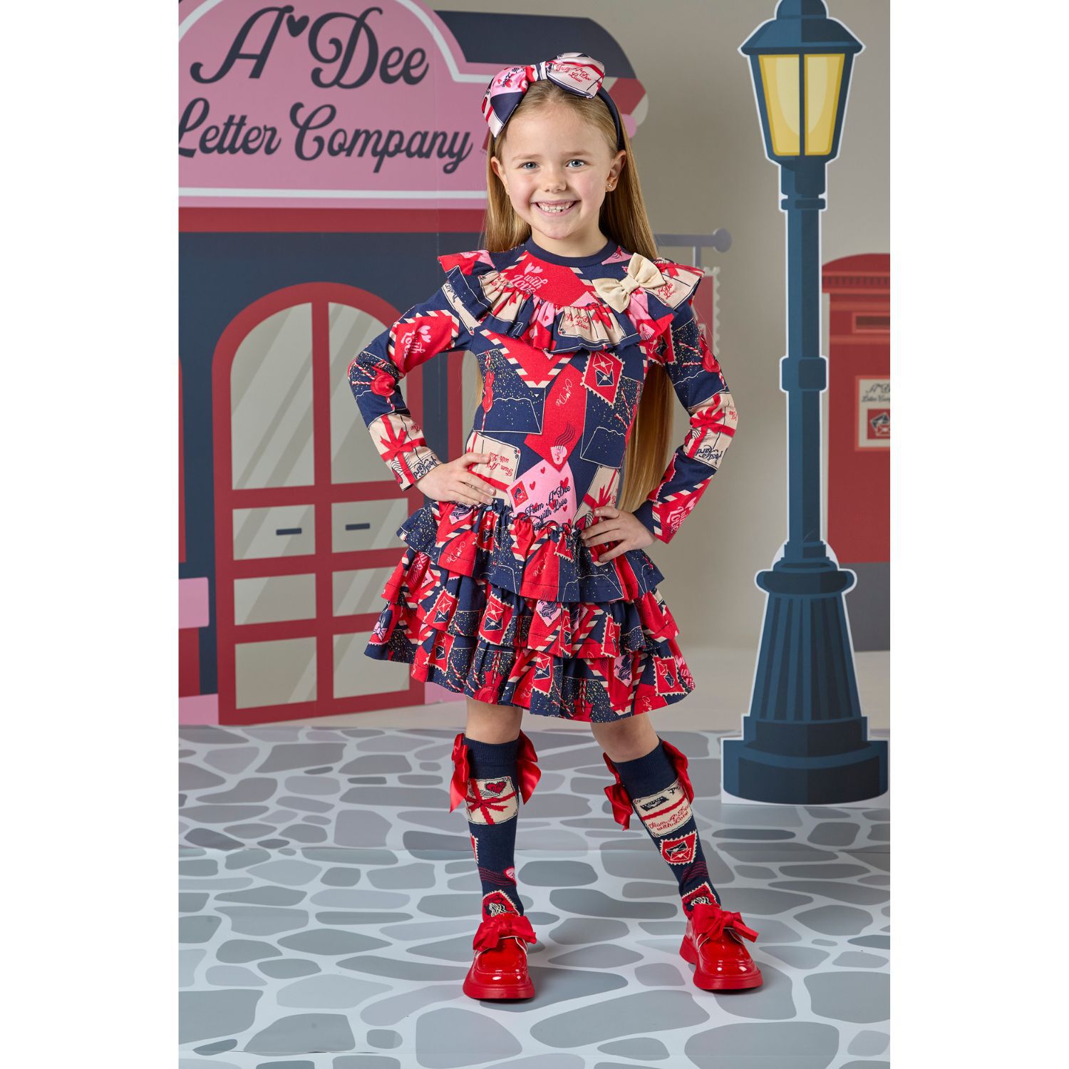 Girls Navy Blue & Red Envelope Dress, 1, hi-res image number null