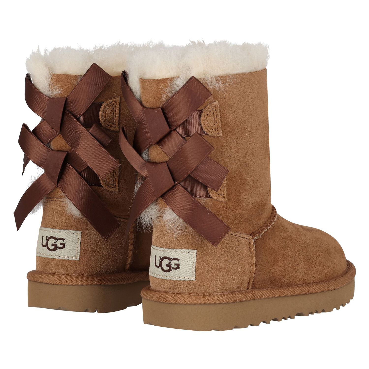 Younger Girls Chestnut Brown Bailey Bow II Suede Boots, 2, hi-res