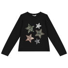 Girls Black Embellished Stars Long Sleeve Top, 1, hi-res