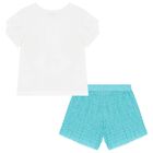 Girls White & Blue Shorts Set, 1, hi-res
