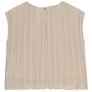 Girls Beige & Silver Pleated Top