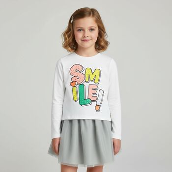 Girls White Embellished Long Sleeve Top