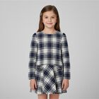 Girls Grey & Blue Check Dress, 2, hi-res
