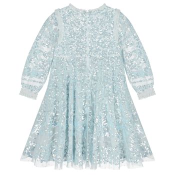Girls Blue Sequin Embellished Dress