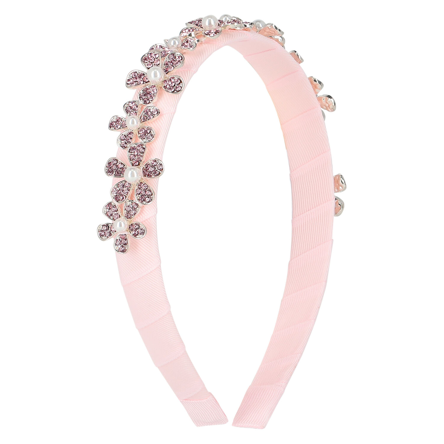 Girls Pink Velvet Embellished Headband, 1, hi-res image number null
