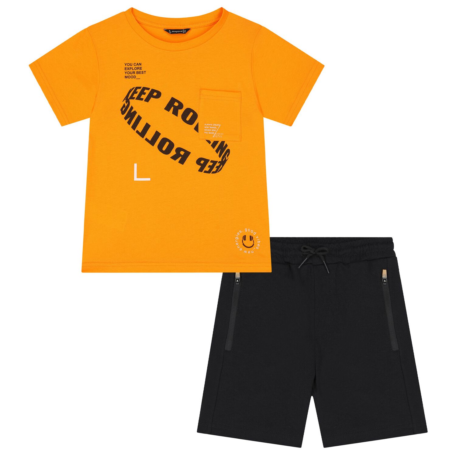 Boys Orange Print Shorts Set, 3, hi-res