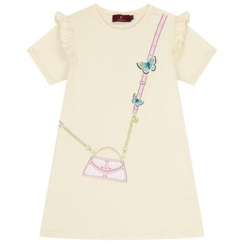 Girls Ivory Bag Logo Dress 
