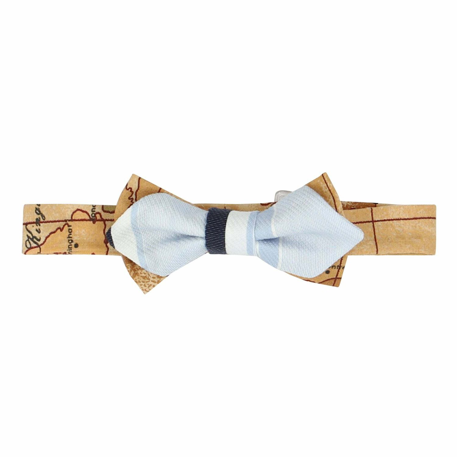 Younger Boys Blue, White & Beige Geo Map Bow Tie, 1, hi-res image number null