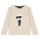 Boys Beige Ikonik Karl Long Sleeve Top , 2, hi-res