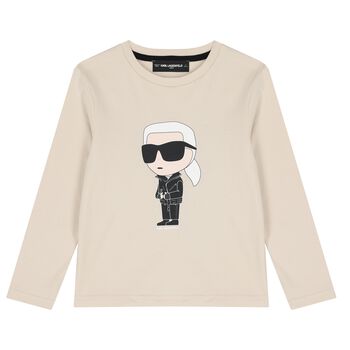 Boys Beige Ikonik Karl Long Sleeve Top 