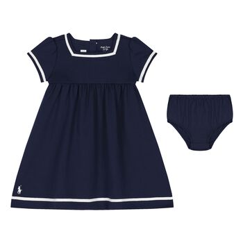 Baby Girls Navy Blue Logo Dress Set