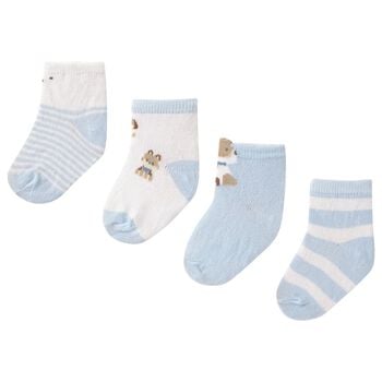 Baby Boys Blue & White Socks (4 Pack) 