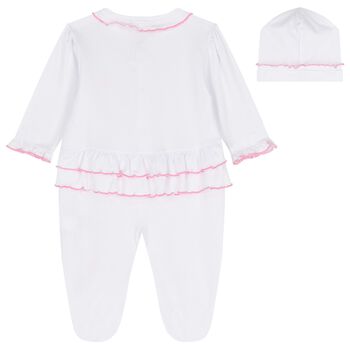 Baby Girls White & Pink Roses & Blooms Babygrow Set