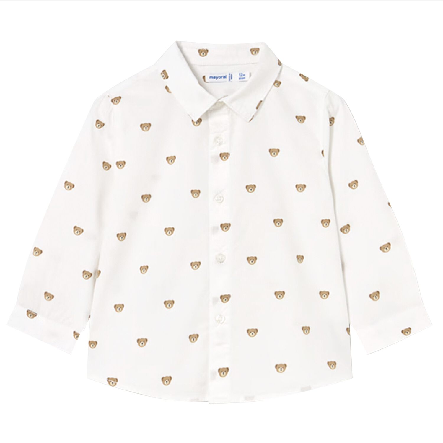 Younger Boys White & Beige Teddy Bear Shirt, 1, hi-res
