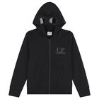 Boys Black Logo Hooded Zip Up Top, 1, hi-res