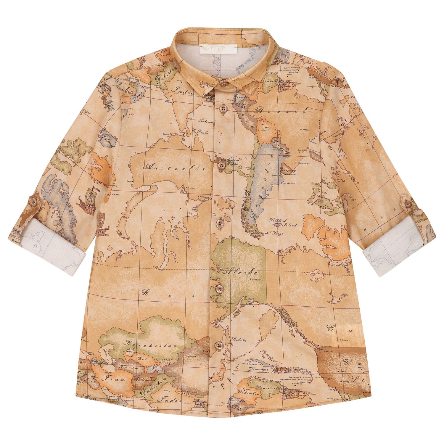 Boys Beige Geo Map Shirt, 1, hi-res image number null