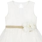 Girls White Organza Embroidered Dress, 1, hi-res