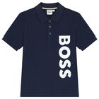 Boys Navy Blue Logo Polo Shirt, 3, hi-res
