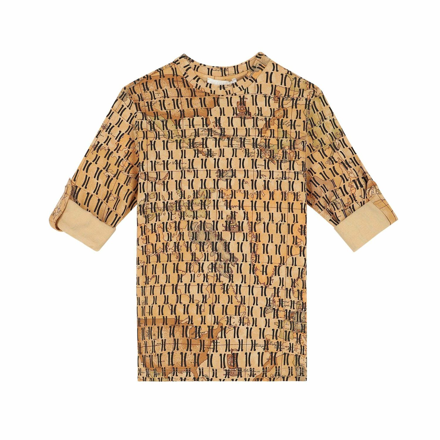 Boys Beige Geo Map Long Sleeve Top, 1, hi-res