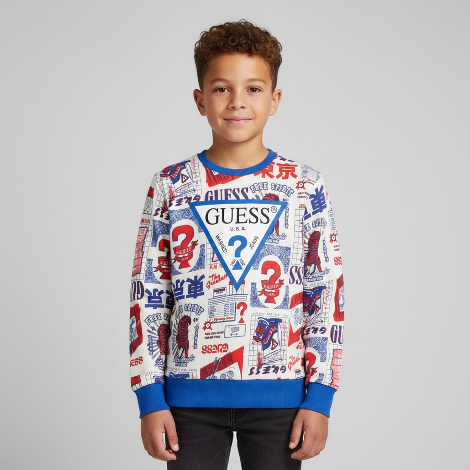 Boys White Logo Sweatshirt, 4, hi-res image number null