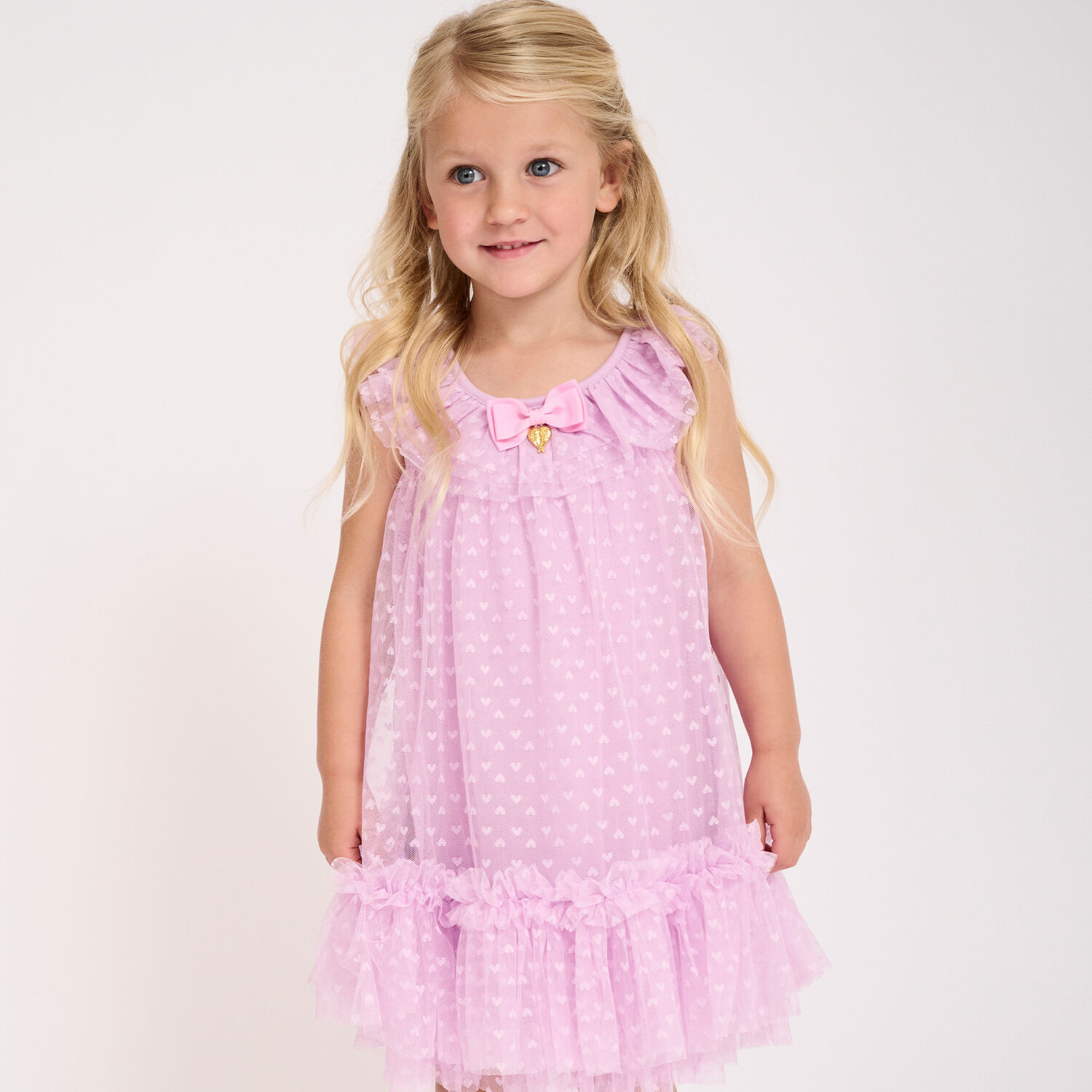Girls Violet Hearts Tulle Dress, 1, hi-res image number null