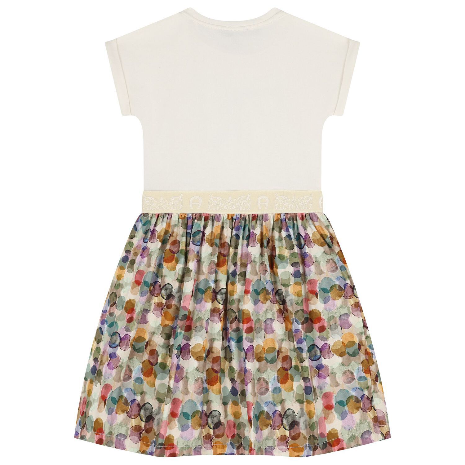 Girls Ivory & Green Ribbon Dress, 1, hi-res