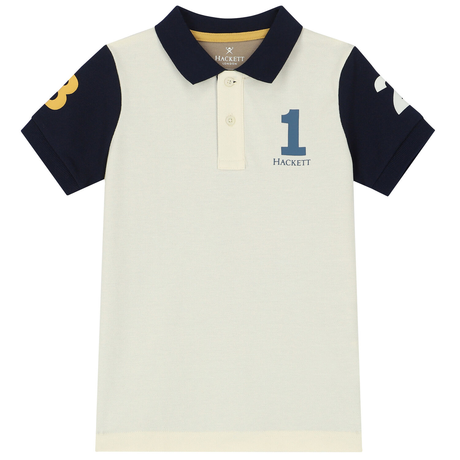Boys Ivory & Beige Logo Polo Shirt, 1, hi-res