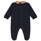 Baby Boys Navy Blue & Beige Logo Babygrow, 1, hi-res