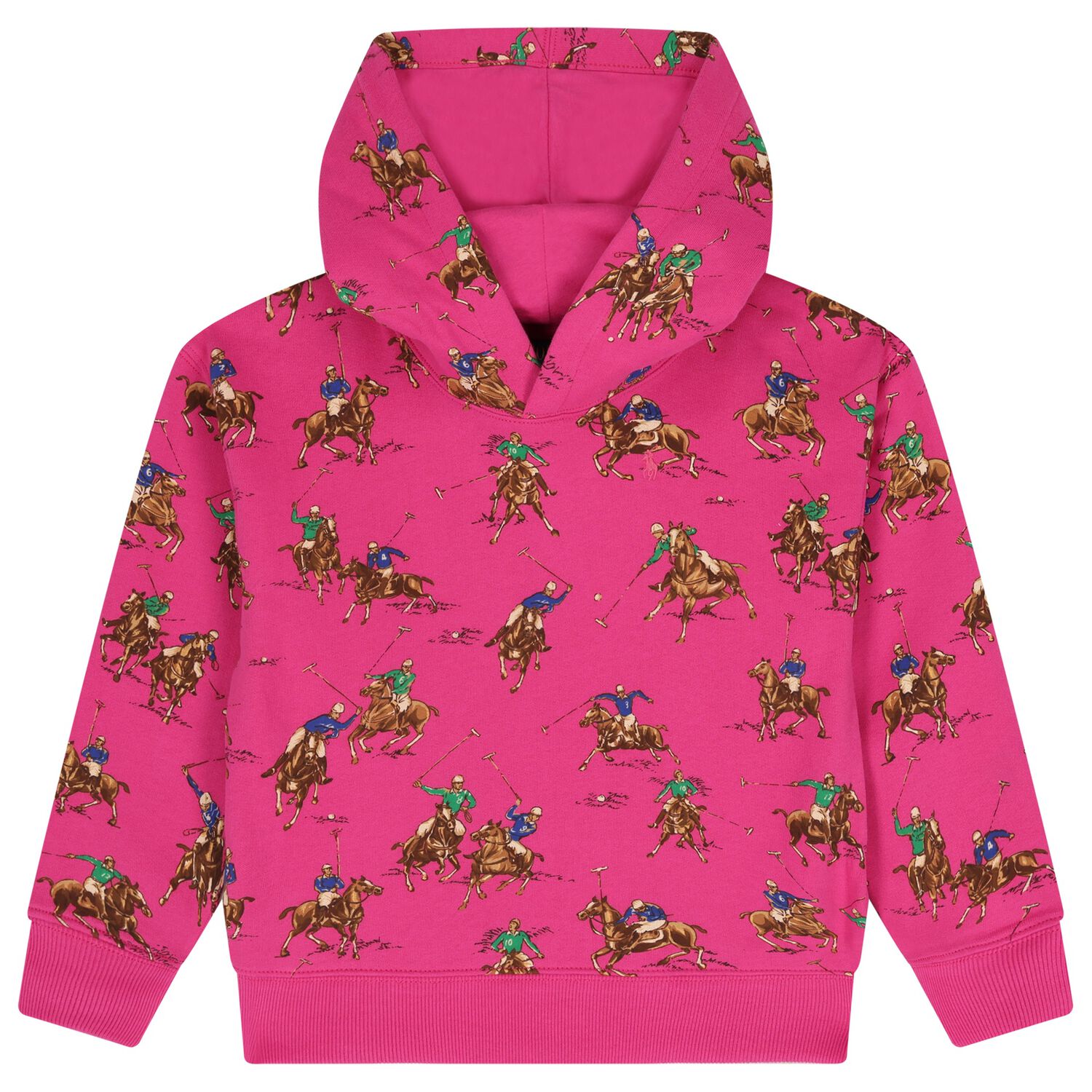 Girls Pink Polo Player Hooded Top, 1, hi-res