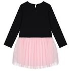 Girls Black & Pink Bow Dress, 1, hi-res