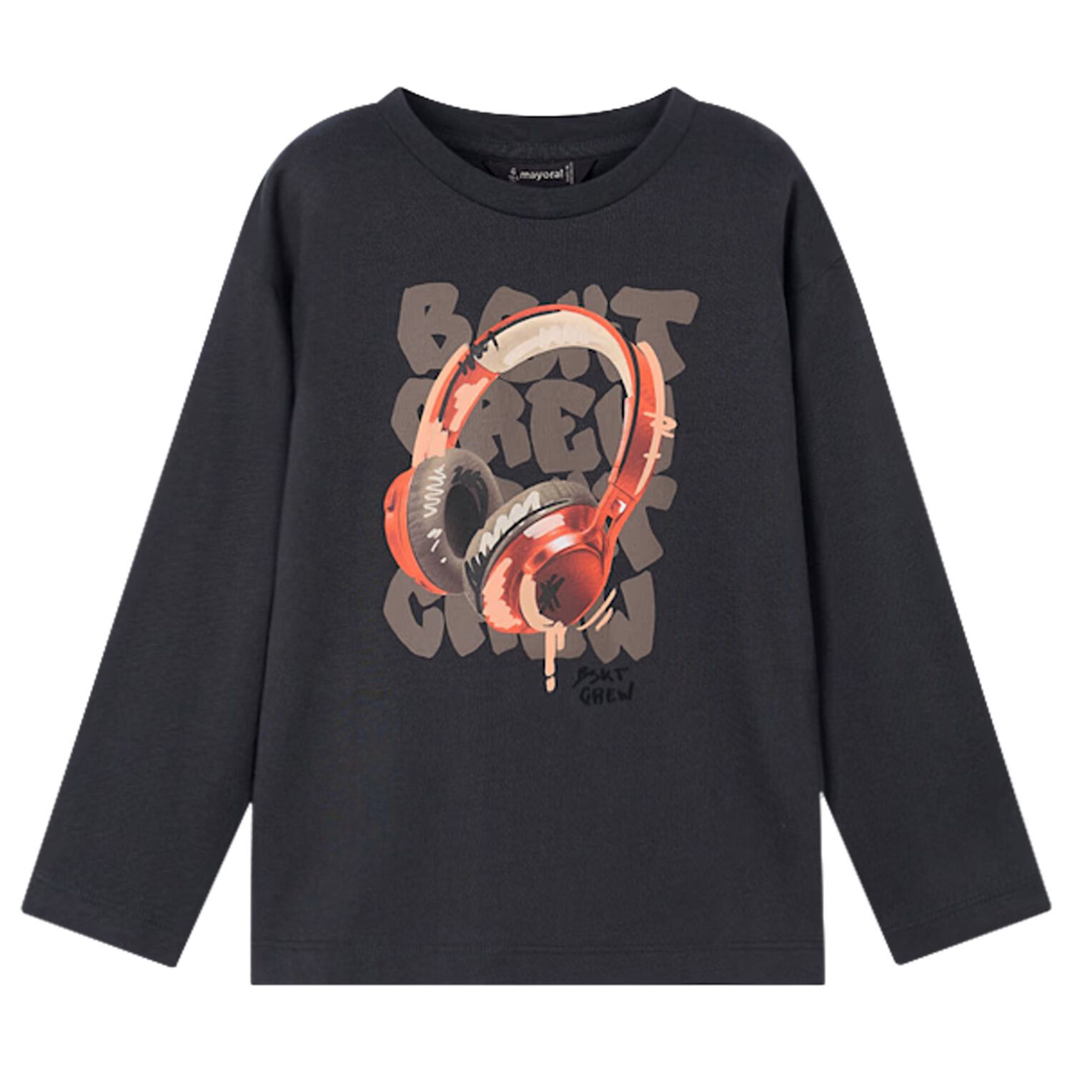 Boys Grey Headphone Long Sleeve Top, 1, hi-res
