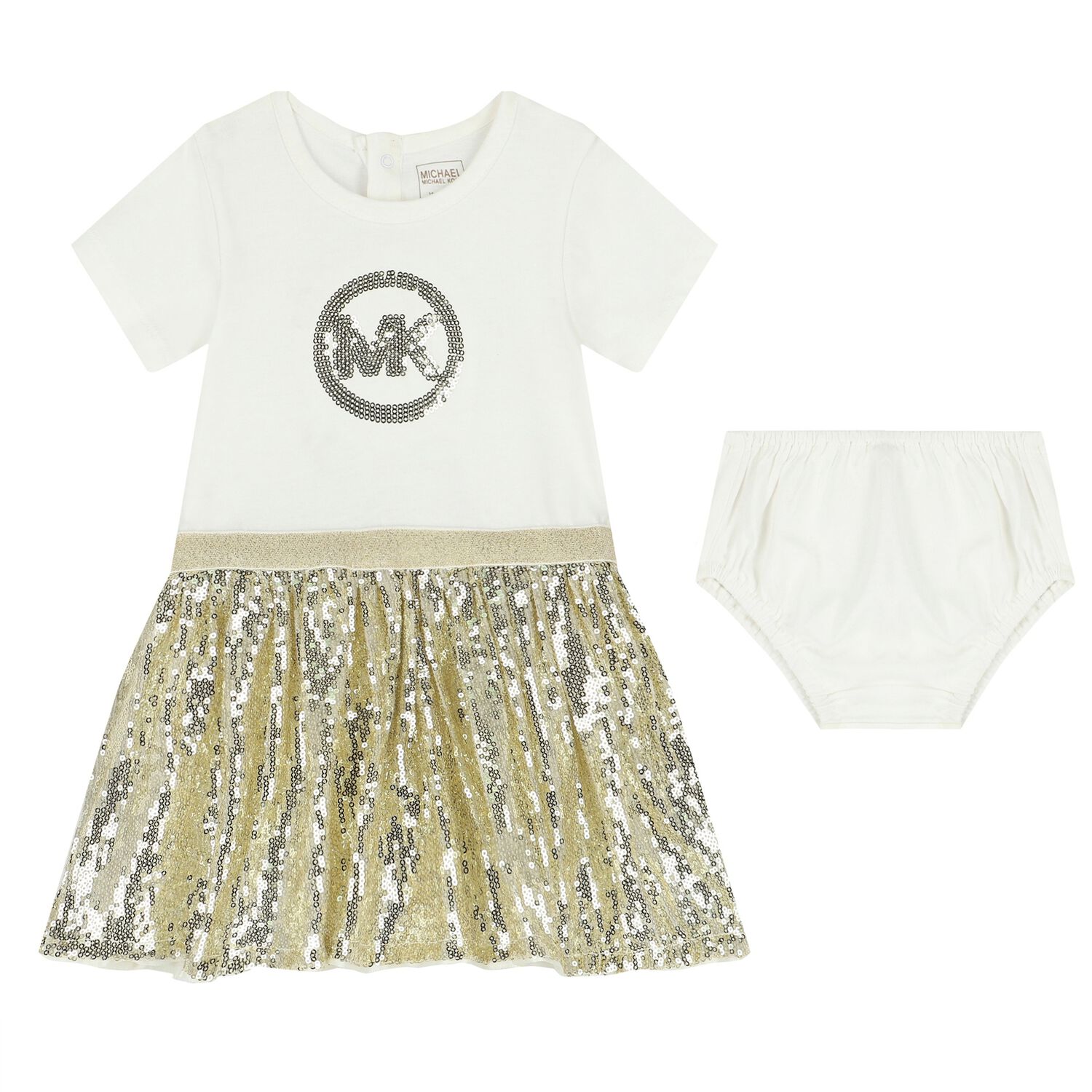 Younger Girls White Sequin Dress Set, 1, hi-res
