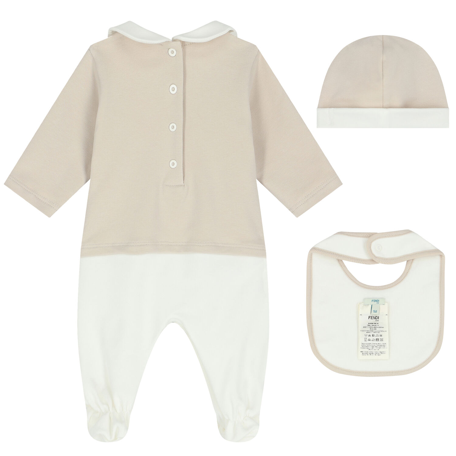 Ivory & Beige Logo Babygrow Set, 3, hi-res image number null