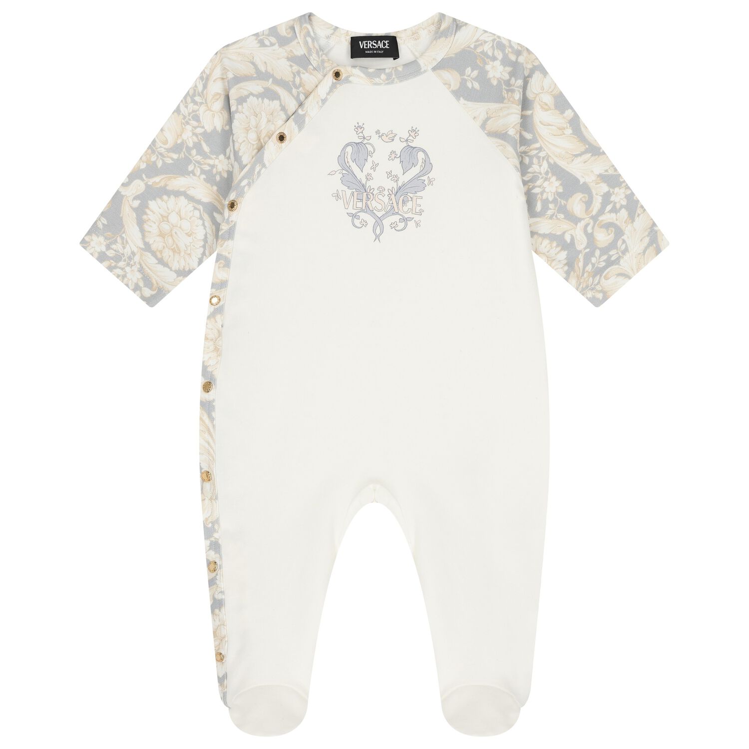 Baby Girls Ivory & Grey Barocco Babygrow, 1, hi-res