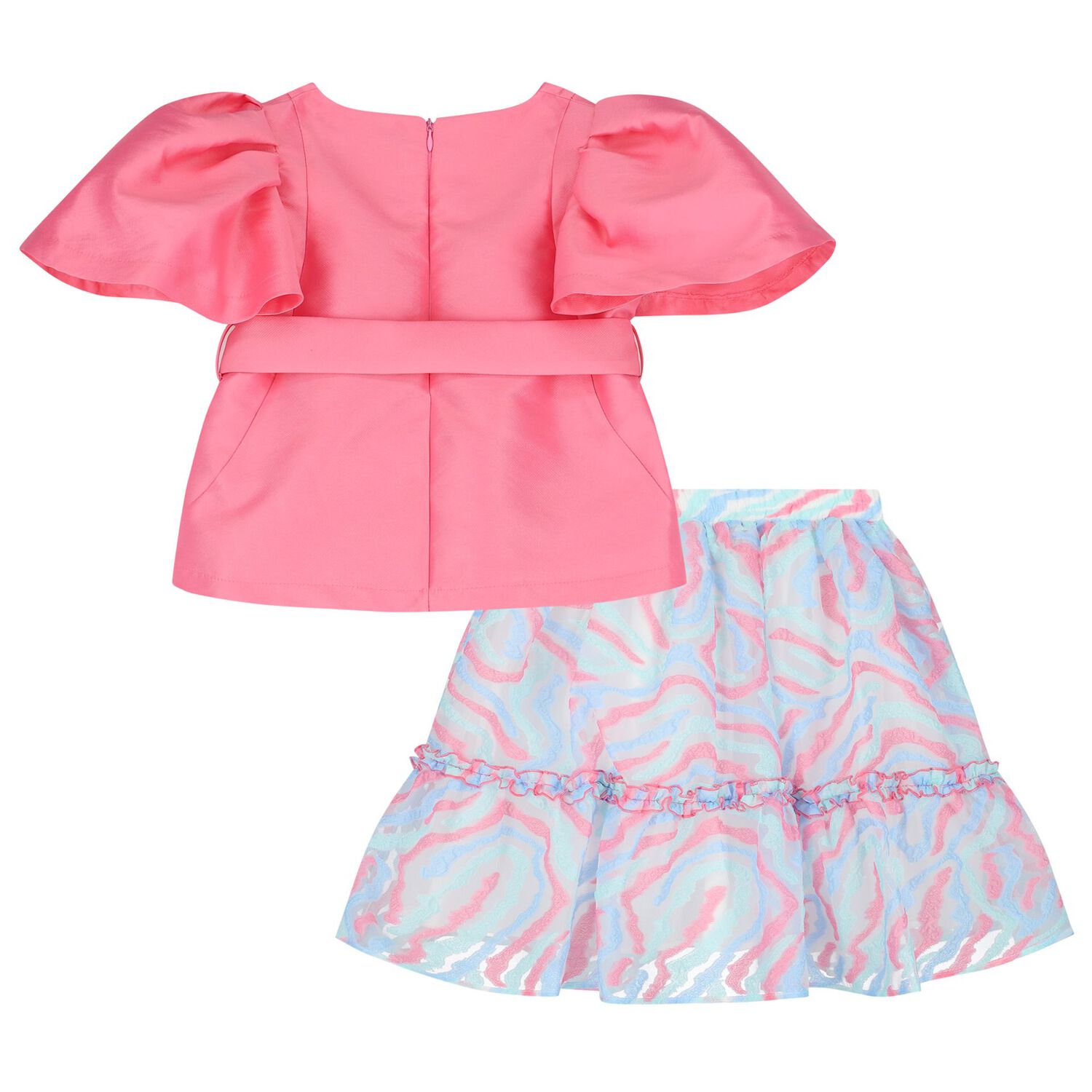 Girls Pink & Blue Skirt Set, 1, hi-res