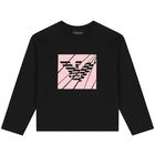Girls Black & Pink Logo Long Sleeve Top , 1, hi-res