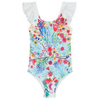 Girls White Floral Swimsuit, 1, hi-res